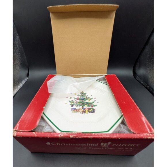 Nikko CHRISTMASTIME Salad Dessert Plates Set of 4 in Box Octagon Dish 8" - Picture 4 of 8